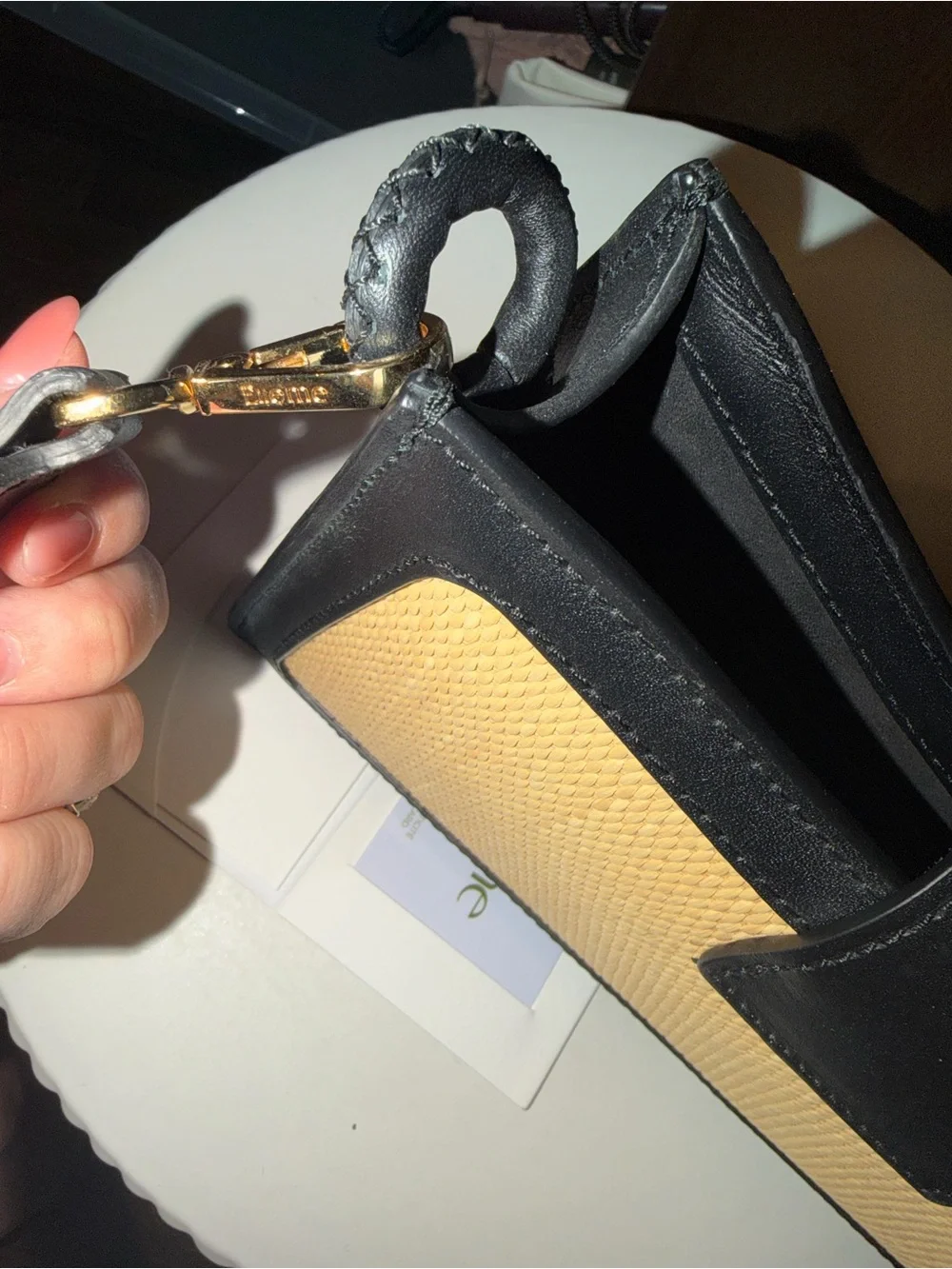 Elleme Black Leather Shoulder Bag with Yellow Raffia Panel